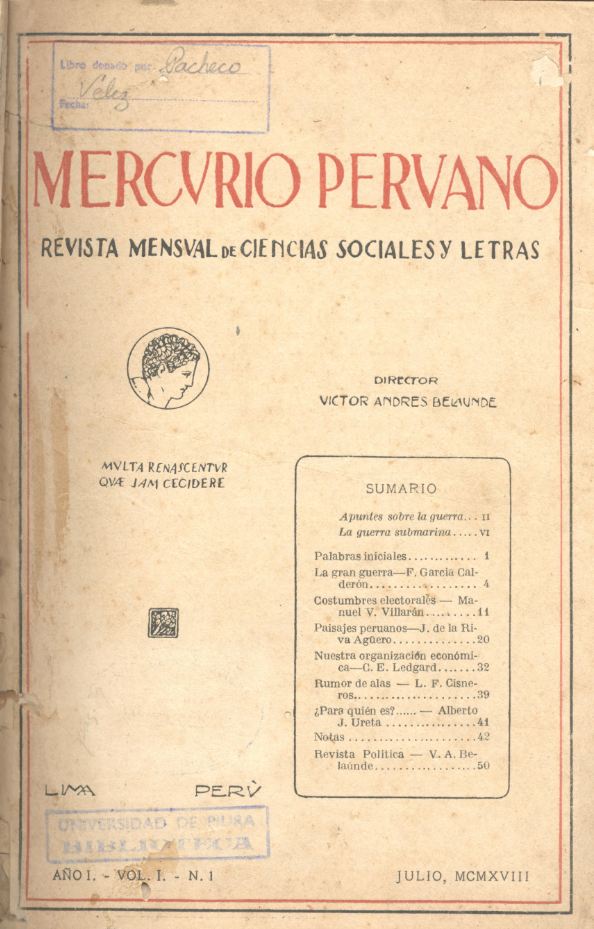 					Ver Vol. 1 Núm. 1 (1918): Mercurio Peruano
				